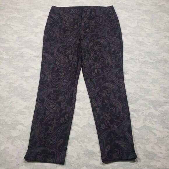 Pants - Chicos Fabulously Slimming Womens 2 Black Paisley Print Pull On Pockets